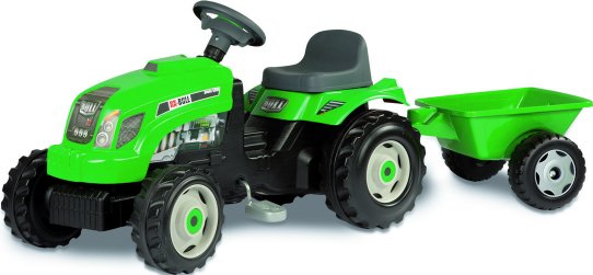Smoby Green pedal tractor and trailer
