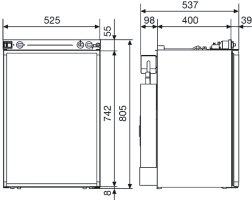 Dimensions for the RM 4400 and RM 4401 Dometic fridges