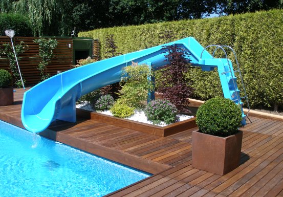 Commercial curved swimming pool flume slide  